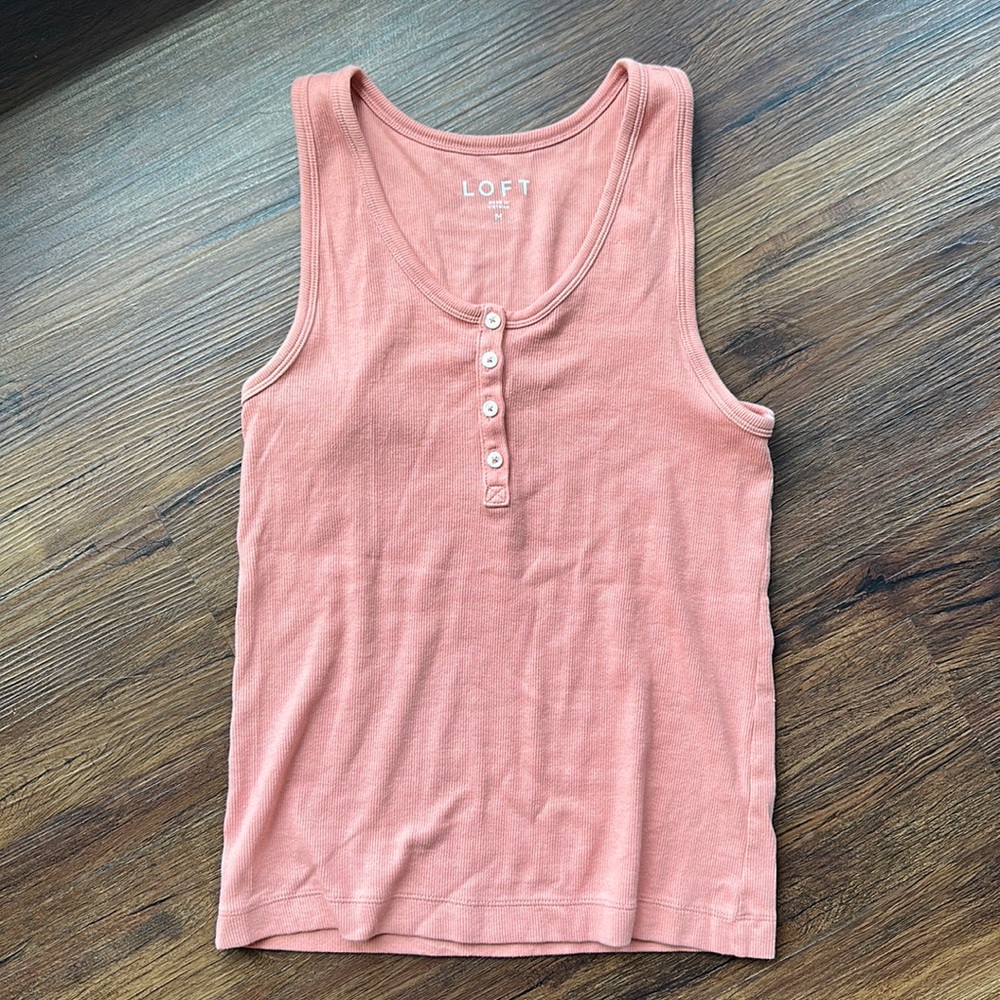 LOFT Ribbed Button Up Tank, Size Medium